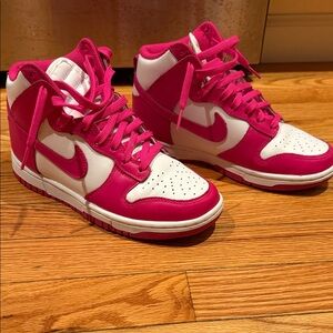 Nike Women's Fuchsia and White Hi Top Dunks Sneakers